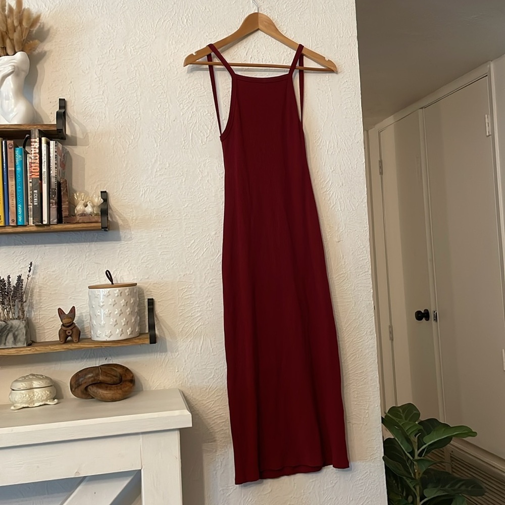 Reformation Carson Red Rib Knit Open Back Bodycon Midi Dress Size Medium - Picture 5 of 8